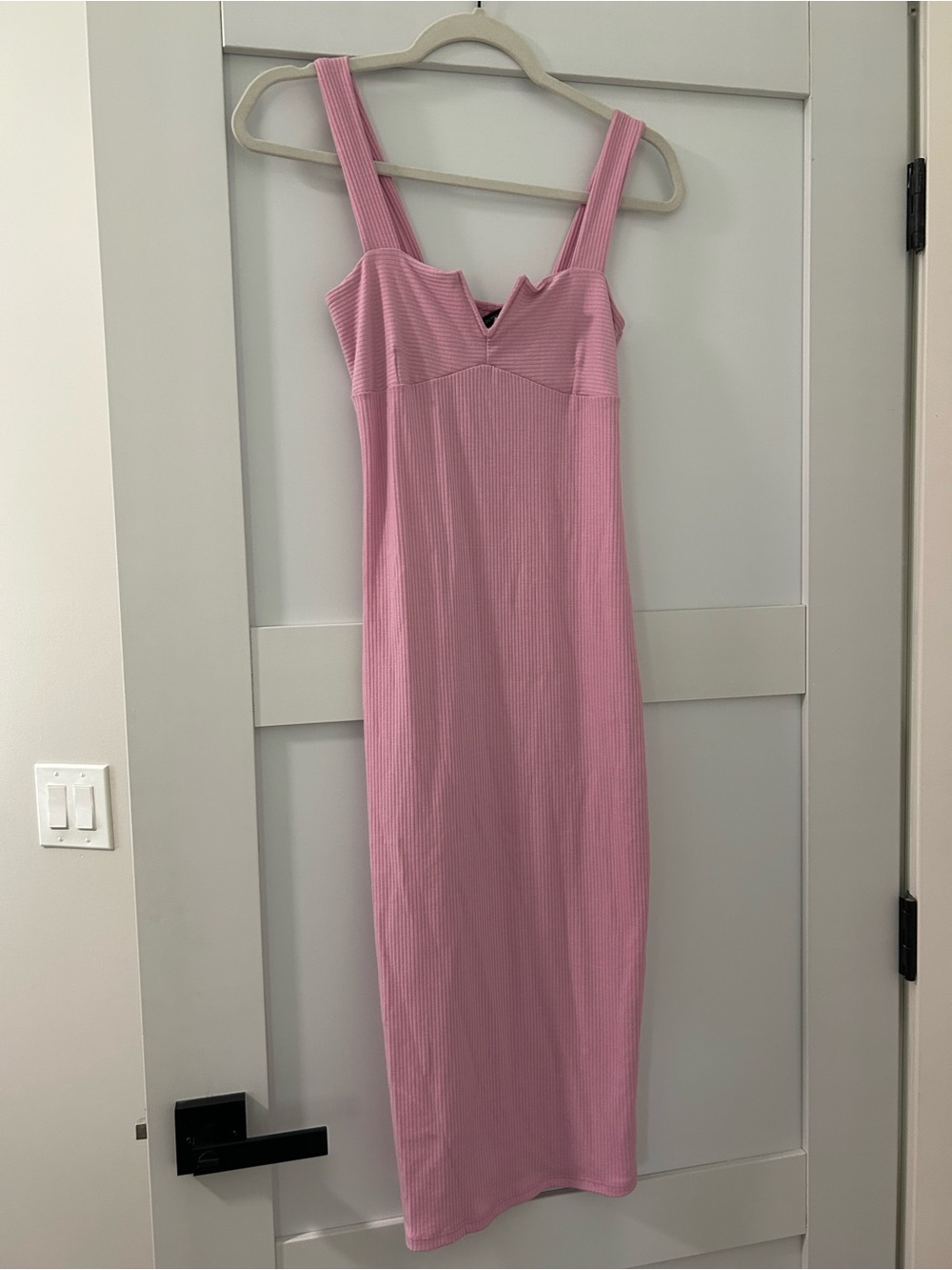 Caution To The Wind Pink Ribbed Midi Dress with Wide Straps